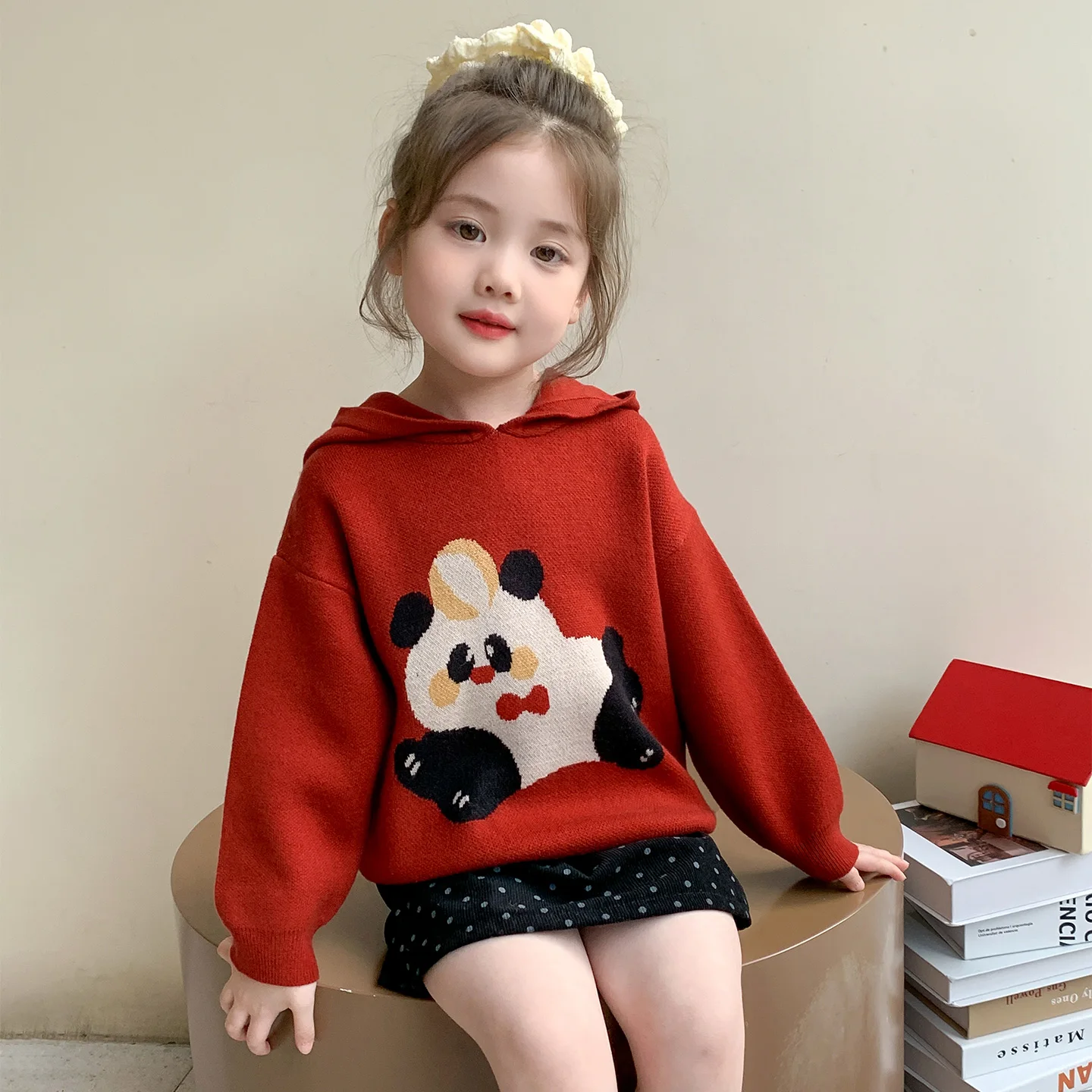 

Kid Sweater Ages 2-9Y Baby Girl Casual Fashion Spring&Autumn Knitwear Top Tween Girl Vintage Outfit Child Panda Cartoon Pullover
