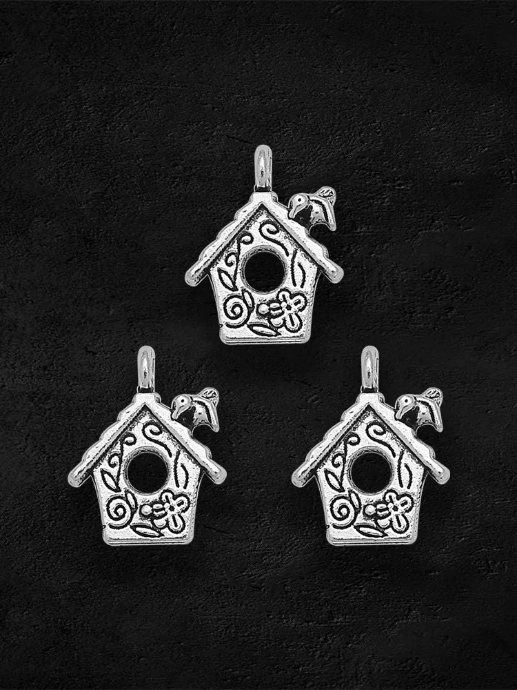 40 sztuk/partia-17x13mm wisiorek z klatką dla ptaków antyczne posrebrzane domek dla ptaków Charms dla materiałów DIY komponenty do wyrobu biżuterii akcesoria — zdjęcie 2