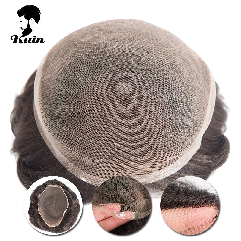 French Full Lace Toupee Men Capillary Prothesis Breathable Natural Hairpeice Human Hair Replacement System Straight Wave Wig Man