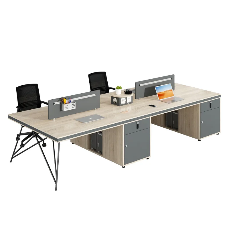 Modern Simple Staff Desk With 4 Double 6 Card Seat Office Furniture Computer Table And Chair Combination For Home Decoration