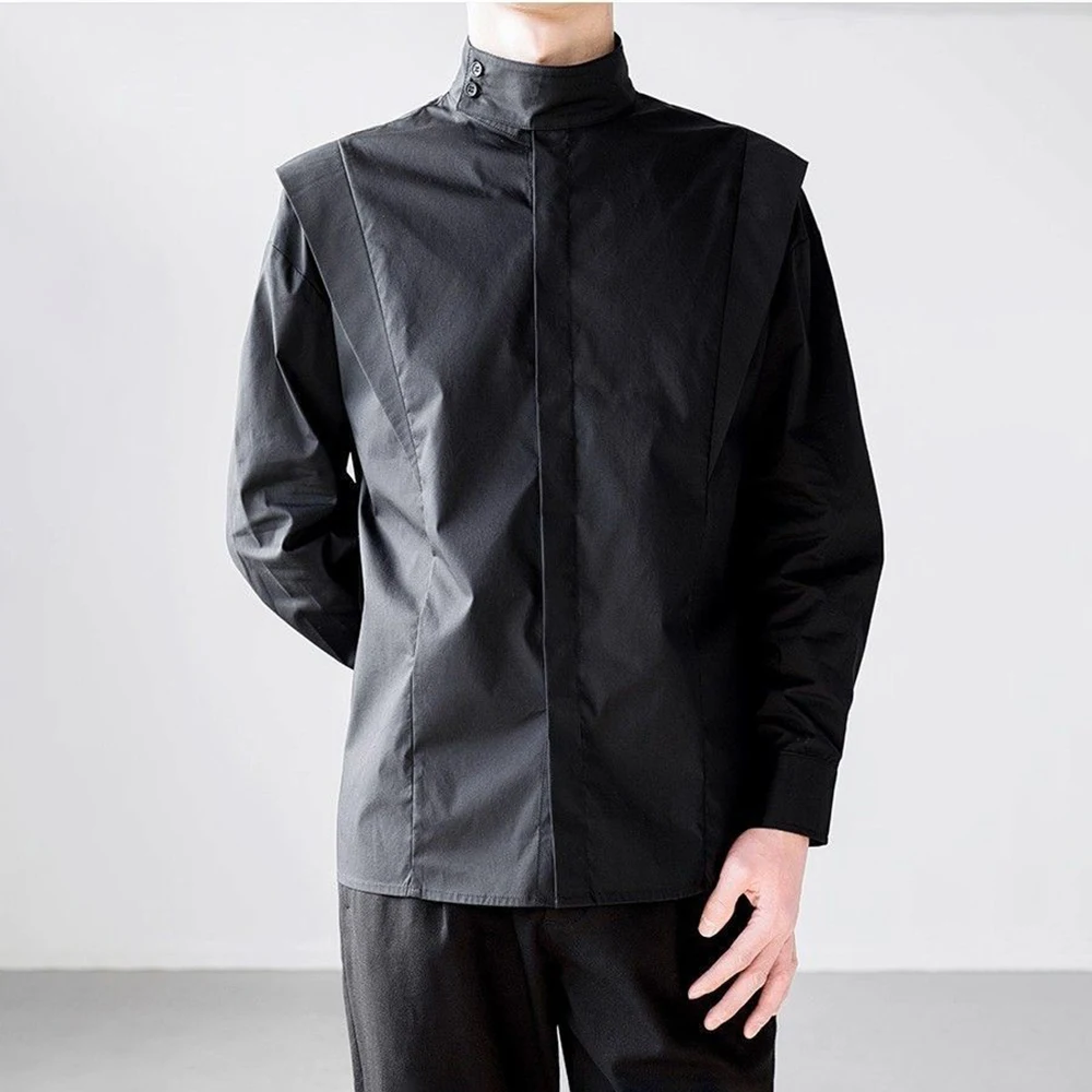 

Мужская весенняя повседневная блузка с пэчворком, простая, универсальная, для работы и на каждый день, с длинным рукавом, нишевая модель, мужская одежда, новинка 2026 года