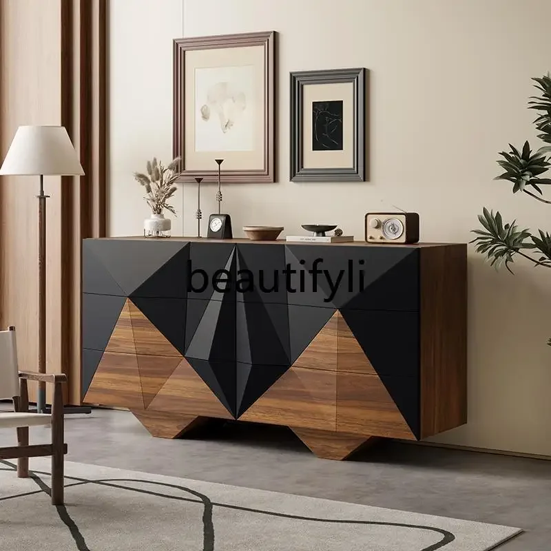 

Nordic creative home entrance cabinet solid wood dining side cabinet storage light luxury high-end decoration