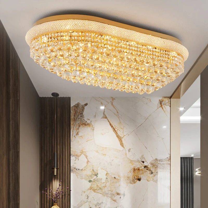 Luxury Living Room Ceiling Lamp Luxury Oval Shoe Shape Crystal Dining Room Lamp Villa Aisle Home Crystal Ball Decorative Lights