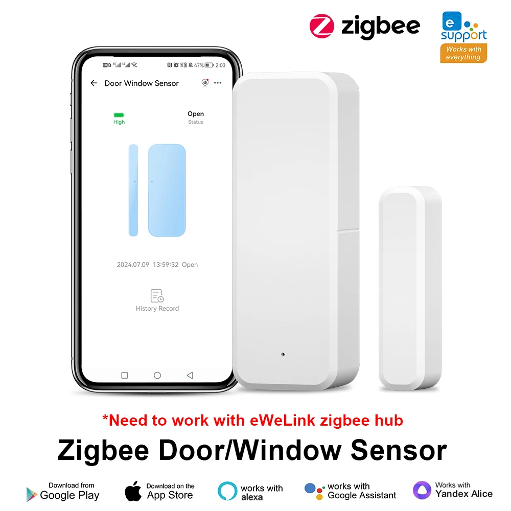 ZigBee Door Window Sensor eWeLink APP Smart Home Security Protection Door Open Closed Detector for Alexa Google Yandex Alice