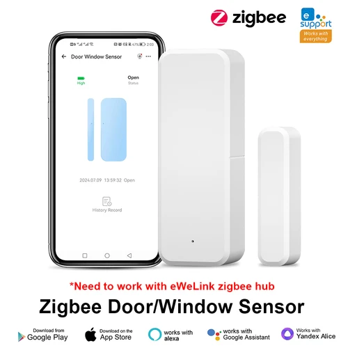 Imagen 2 del producto ZigBee-Sensor de ventana de puerta, aplicación eWeLink, protección de seguridad para el hogar inteligente, Detector de puerta abierta y cerrada para Alexa, Google, Yandex, Alice