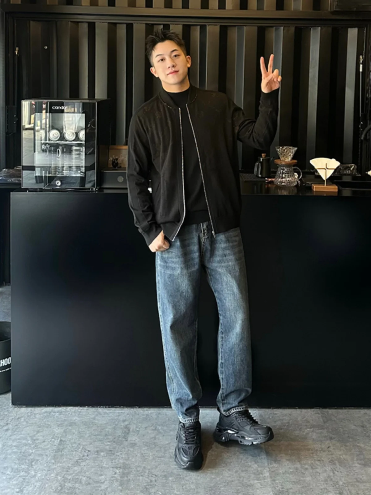 

Deep Blue Men's Jeans High Street Loose Straight Leg Long Pants Fleece Lined Trousers Winter Fashion Casual Straight Fit