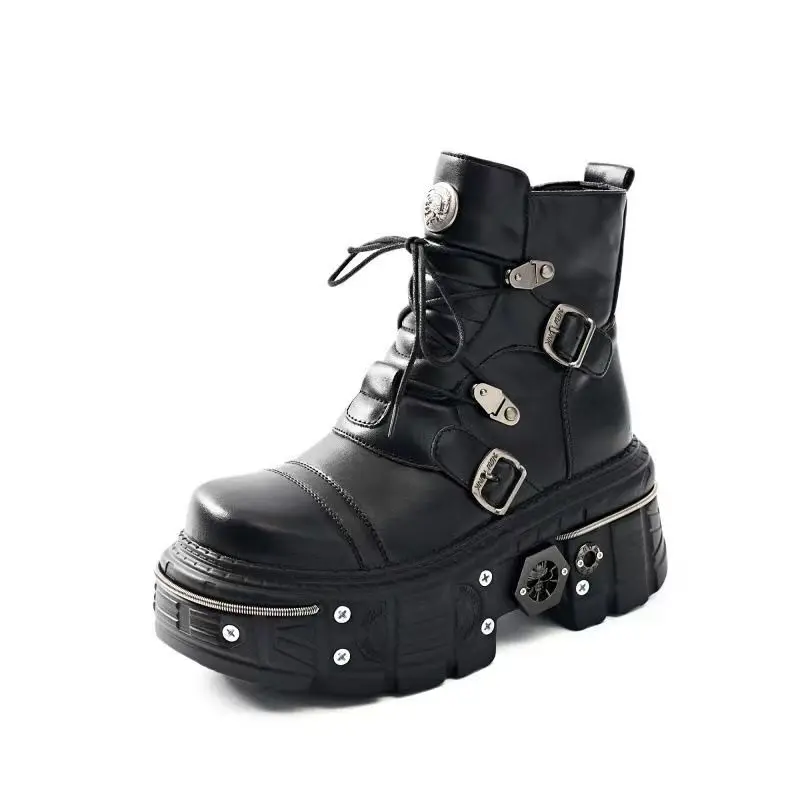 Couple's Casual Boots Four Season Men's and Women's High Top Leather Boots Fashion Thick Soled Non Slip Plus Size Outdoor Boots