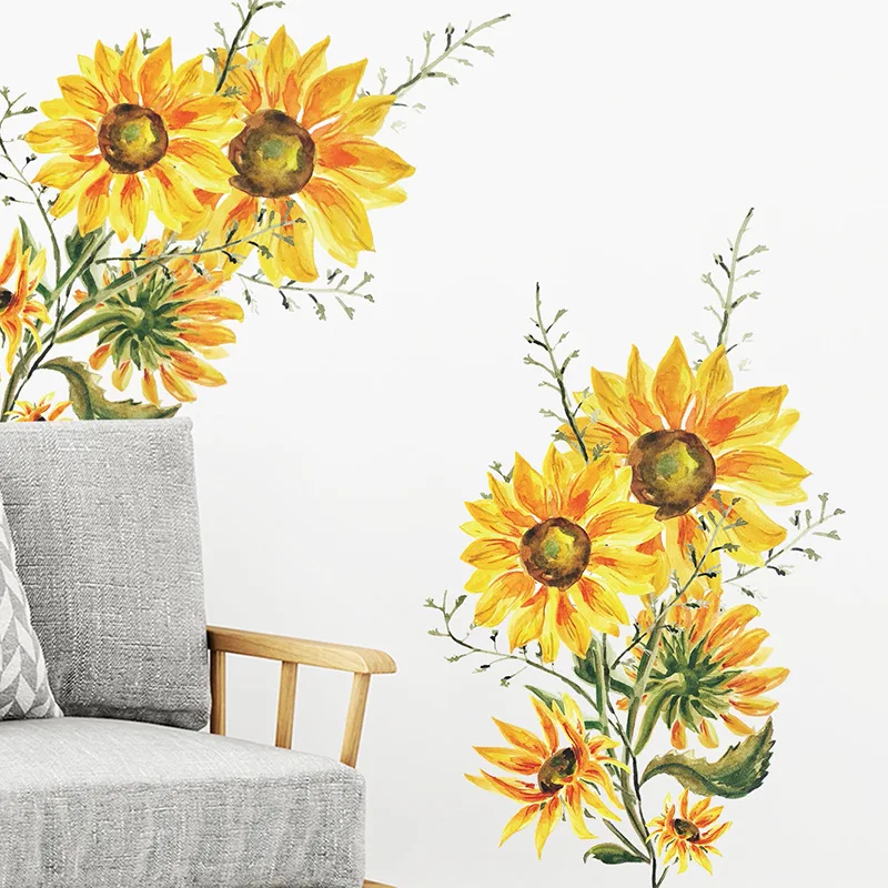 Painted Sunflower Wall Stickers Living Room Sofa Background Decoration Bedroom Home Decor Wall Beautification Stickers Wallpaper