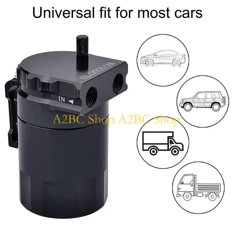 A2BC Car Baffled Oil Catch Can Reservoir Tanks with Air Filter Breather Baffled Aluminum Fittings Oil Dipstick Hole Kettle