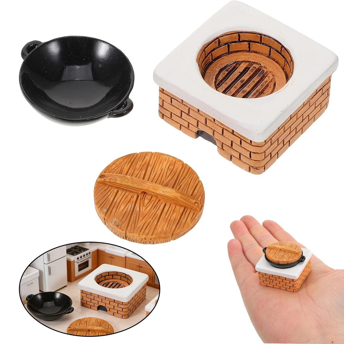 3-teiliges Mini-Kochtopf-Set mit Deckel für Puppenhaus-Kochgeschirr, Feengartenwege, Mikrolandschaften & Diorama-DIY-Projekte