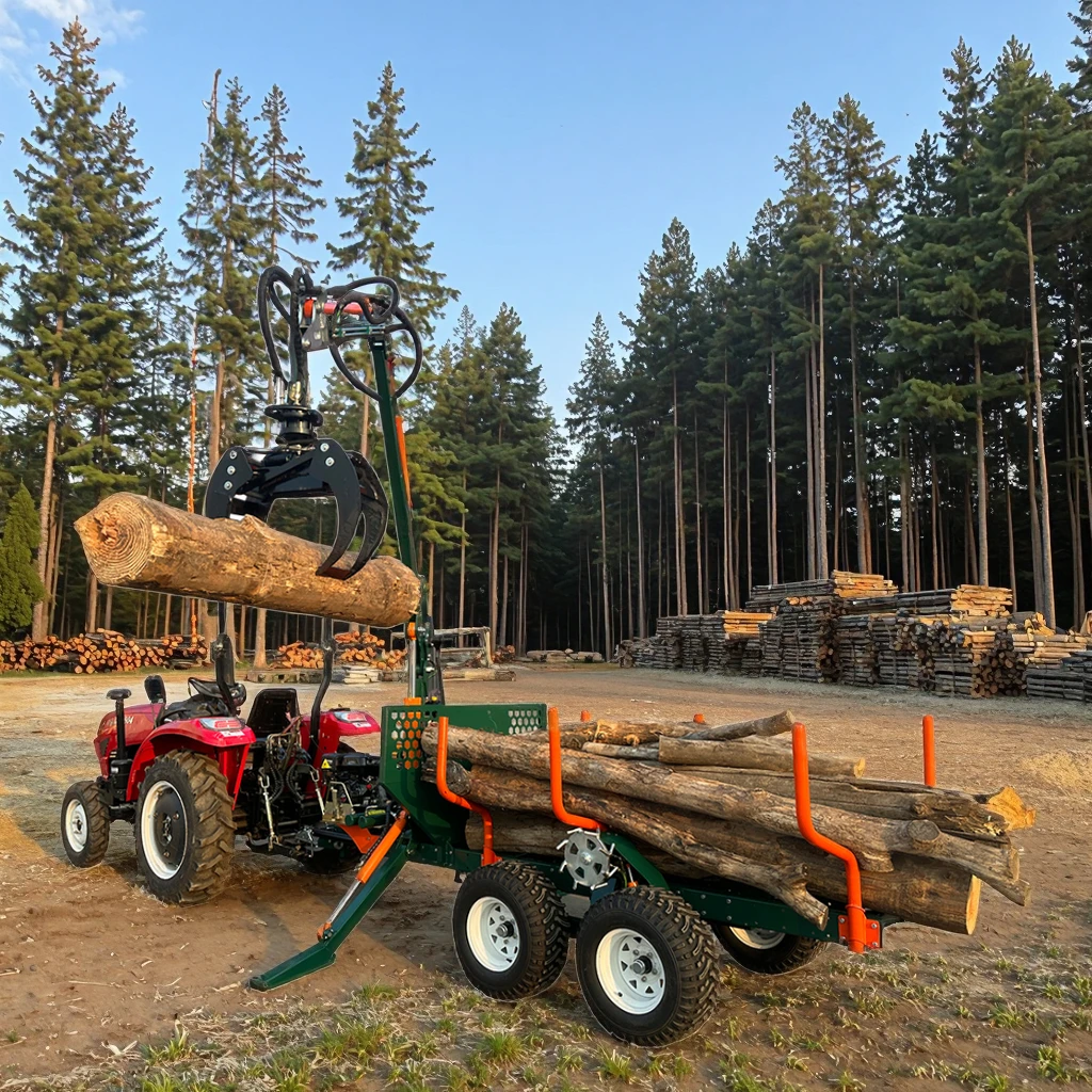 Professional RIMA Heavy   RT03A ATV Log Trailer Large Capacity with Rotating Crane for Farm and Forestry Use