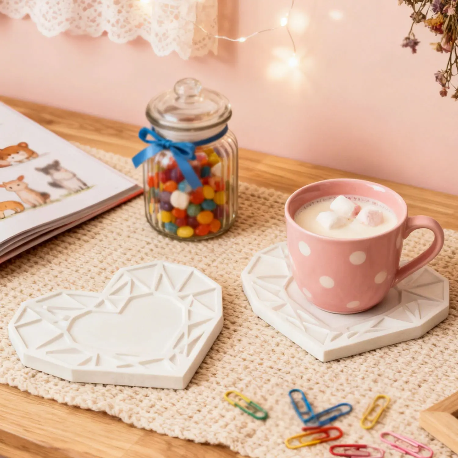 Resin Casting Molds 1 Grid Heart Coaster Mold Coffee Water Cup Gypsum Coaster Silicone Mold:Mother Day, Father' S Day