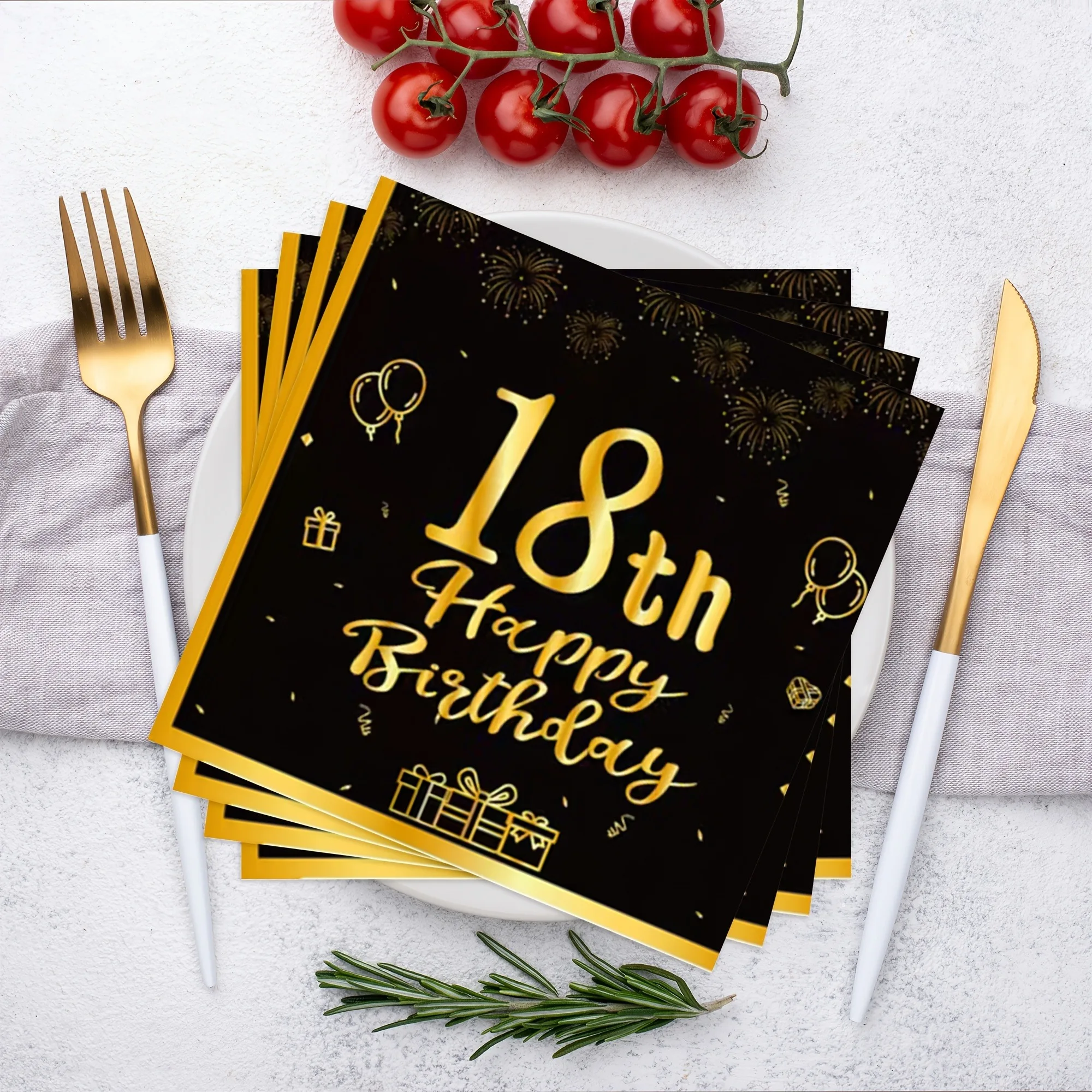 Glücklicher 18., 21., 30., 40., 50., 60. Geburtstag, schwarze und goldene Servietten, 20 Stück, Party-Servietten, 70. Geburtstag Servietten, Alles Gute zum 50. Geburtstag – Detail 4