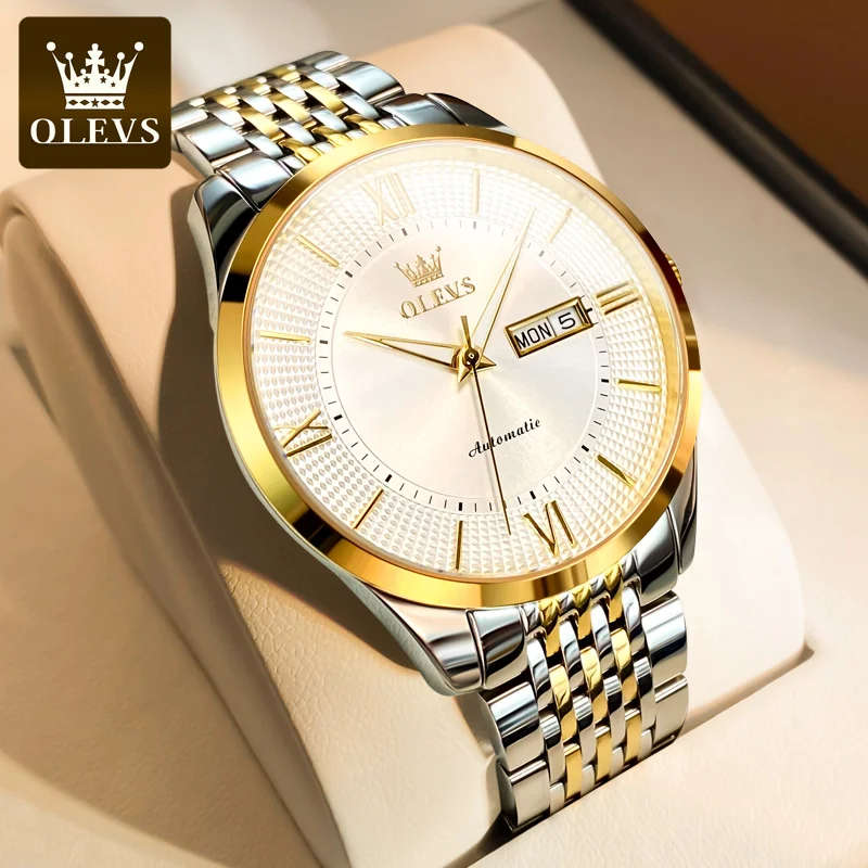 OLEVS 6657 المستوردة الحركة التلقائية ساعات رجالية الراقية ساعة ميكانيكية للرجال مقاوم للماء تاريخ الأسبوع ساعة اليد رجل جديد #1