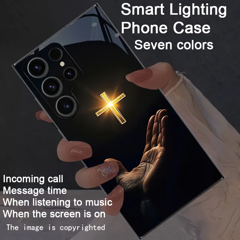 Cross-Shaped Holy Light Colorful Smart Case Glow-In-The-Dark Cover For Samsung Galaxy S26 S24 S23 S22 Ultra S21 S25 FE A15 A16