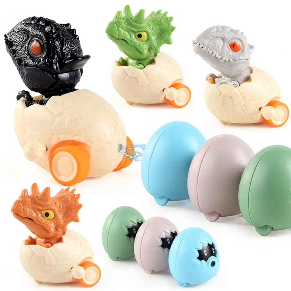Wind-up Dinosaur Egg Toy Movable Mouth Clockwork Dino Toy with 3 Magnetic Eggs Inertial Drive Cartoon Dinosaur Car Toy