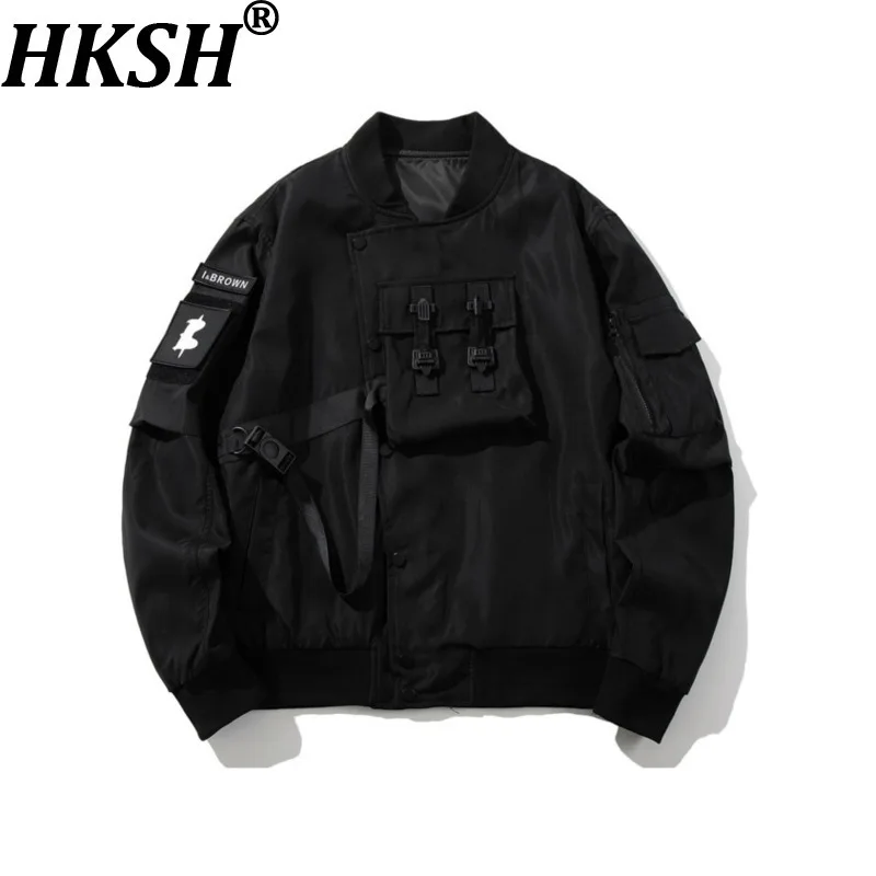 

HKSH 2025 Spring Autumn New Outdoor Baseball Jacket Ribbed Stand Collar Coat Trendy Loose Safari Style Chic Ins Techwear HK11536