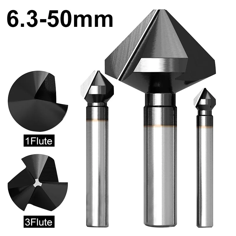 90 Degree 1Flute/3 Flute Chamfering Cutter Metal Mill Tool M35 Cobalt TiAlN Countersink Drill Bit Deburring Trimmer Chamfer