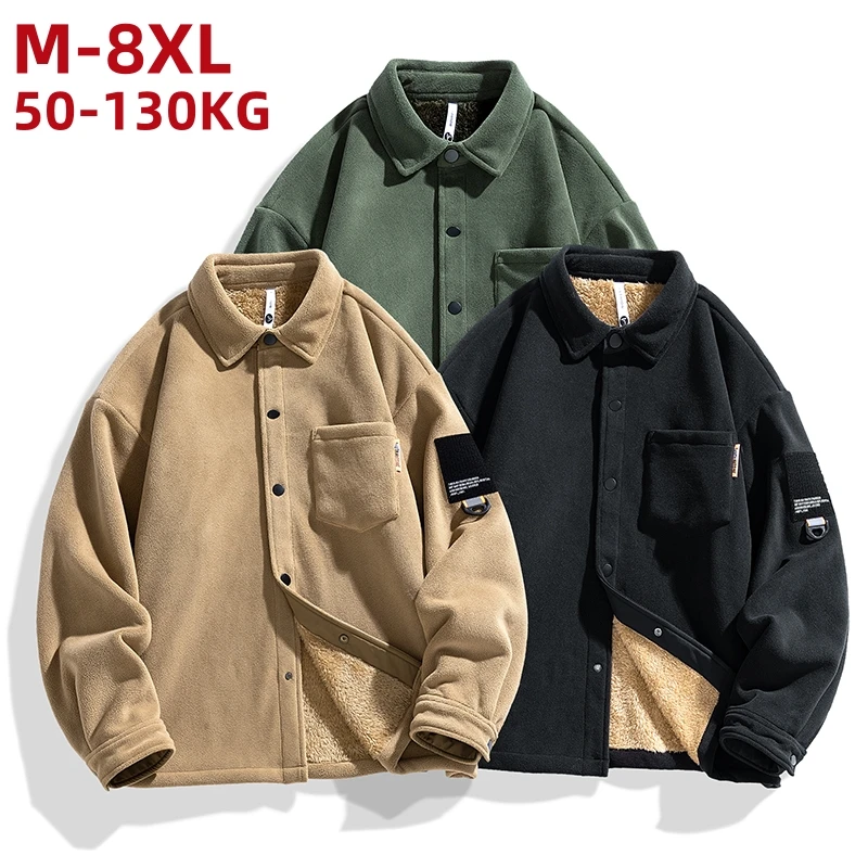 2024 Winter Shirts Jackets Men plus size 8xl 7xl Thick Corduroy Long Sleeve Pockets Single Breasted Coat Fleece Lining Outerwear