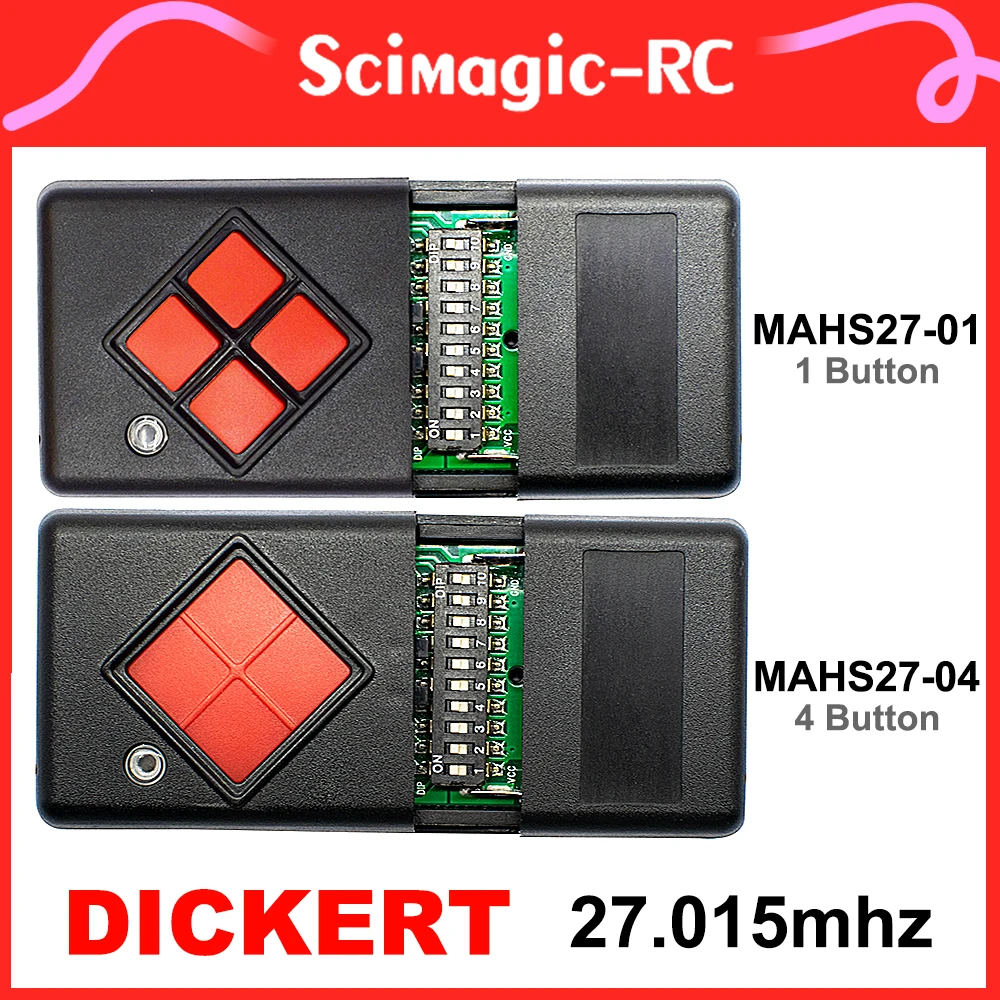 100% Compatible DICKERT MAHS27-01 MAHS27-04 27.015 MHz Garage Remote Control Red Button DICKERT 27MHz Hand-held Transmitter