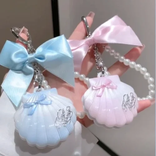 Imagen 2 del producto Flor sabe joya de concha resaltador bálsamo rosa azul colgante de alto brillo perla iluminar llavero de concha