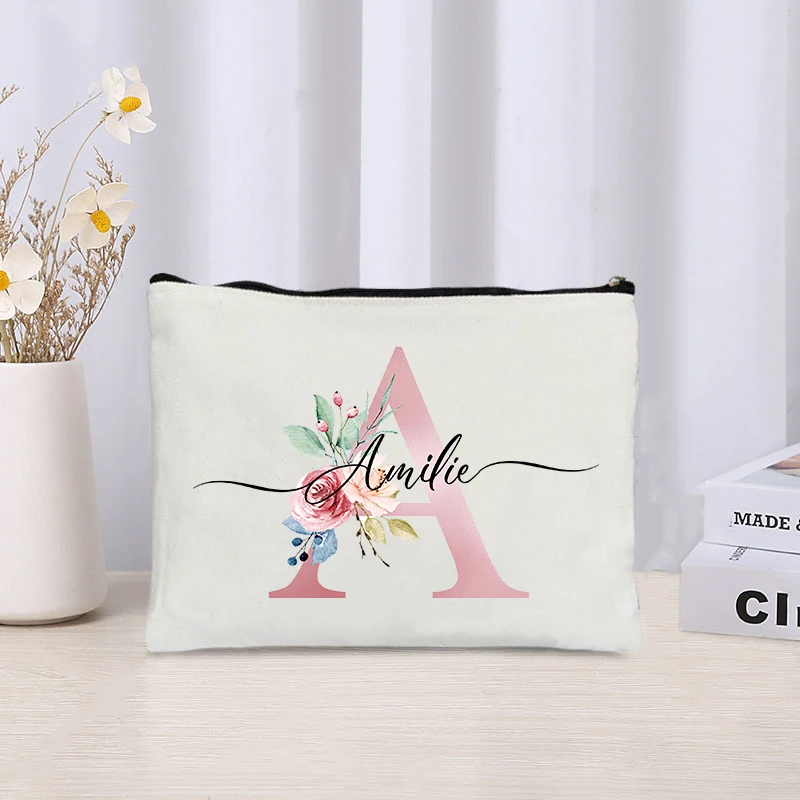 Custom Name Letter Makeup Bag Wedding Bridesmaid Clutch Teacher Gift Handbag Travel Cosmetic Lipstick Storage Organizer Side Bag