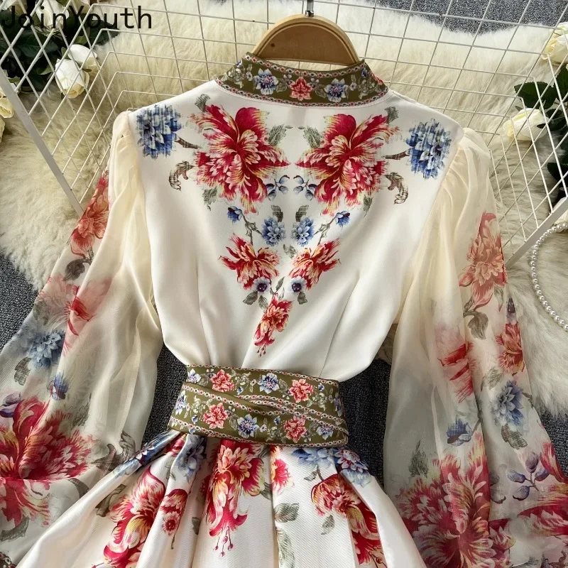 Floral Summer Dress Women Slim Waist Bandage Temperament Robe Femme 2024 Vestidos De Mujer Vintage Elegant Maxi Dresses 27w921