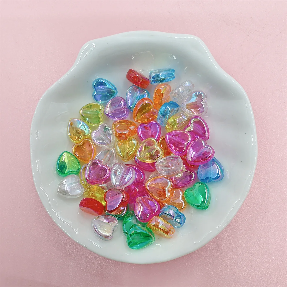 10/50Pcs DIY For Heart Loose Beads Macaron Jewelry Making Wholesale Necklace Accessories Bracelet Pendant Pearlescent