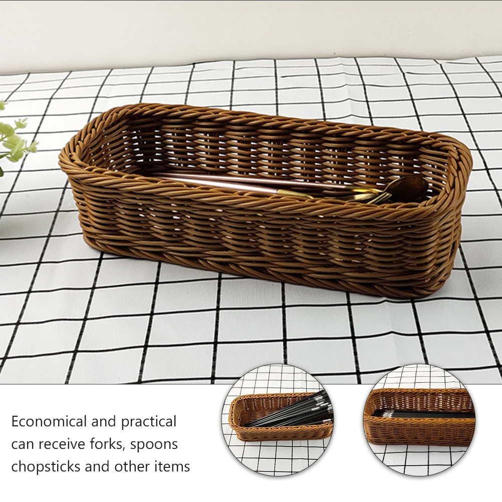 Rattan-like Woven Storage Basket Silverware Organizer Bandejas Square Baskets Multifunctional Chopsticks Plastic Box