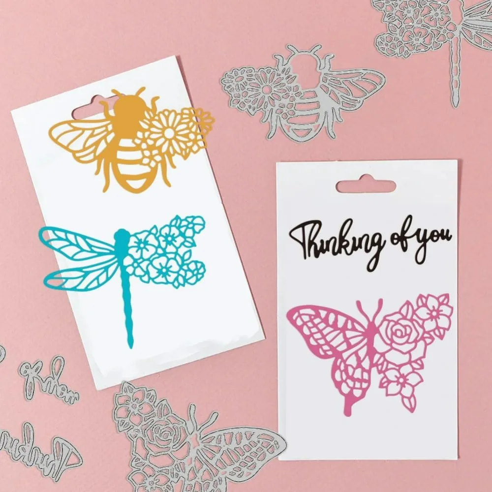 Flowers Butterfly Metal Die Cuts Bee Dragonfly Cut Dies Metal Stencils Metal Cutting Dies for Card Making Embossing Tool