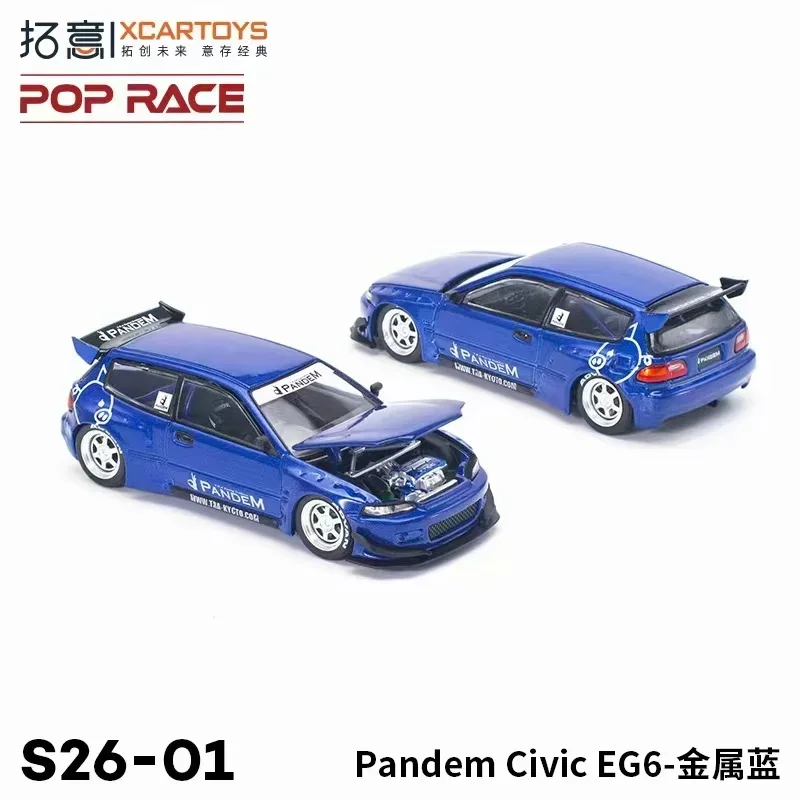 Xcartoys x POP RACE 1:64 Pandem Civic EG6 Bule Druckguss-Modellauto