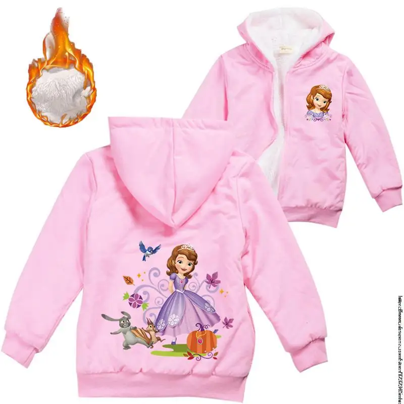 Ragazze moda Disney Sofia Princess felpe con cappuccio bambini felpe bambini Full Zipper cappotti caldi adolescente felpa con cappuccio abbigliamento