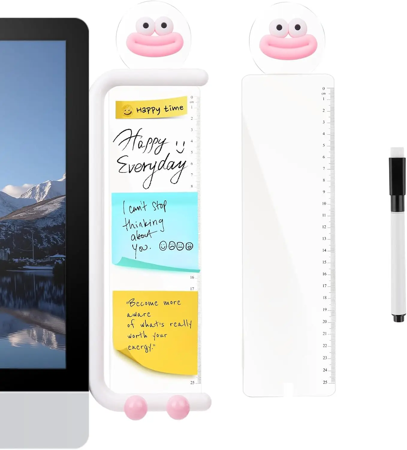 

Transparent Acrylic Monitor Memo Board with Phone Stand & Ruler, Erasable Reusable Sticky Note Panel for Office/Study, White