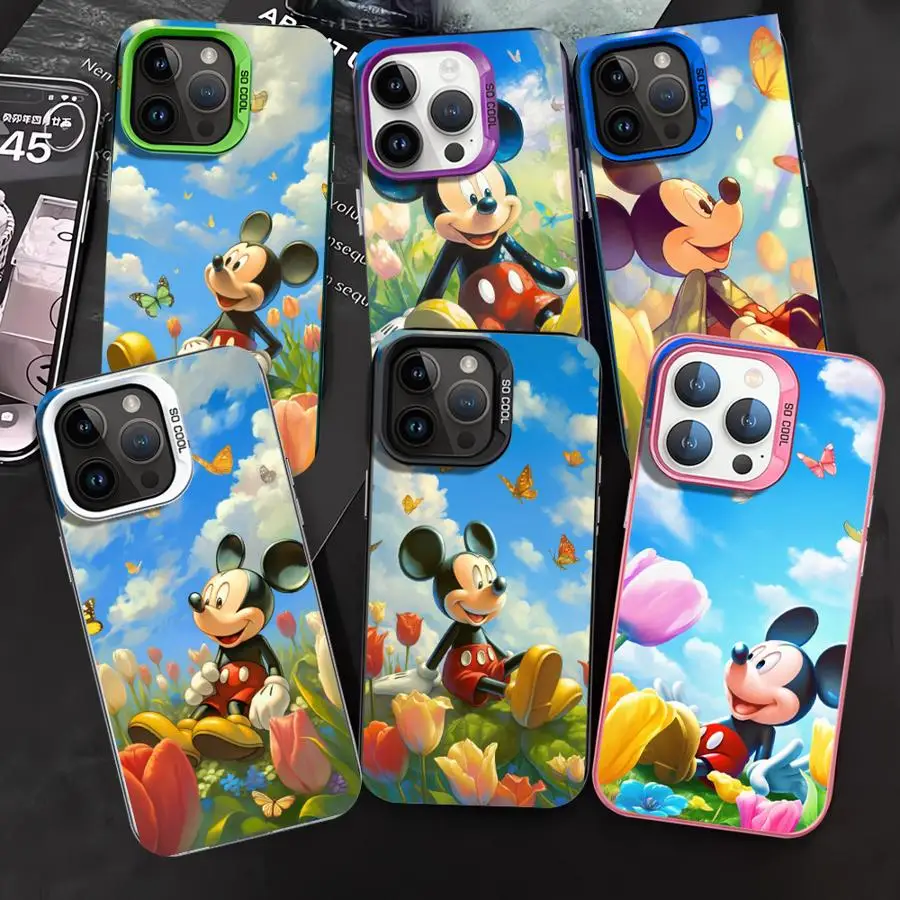 Disney Mickey Mouse Cute Case for Apple iPhone 15 16 Pro Max 11 13 14 Pro 12 Silicone 15 Plus Lens Protect Plating Phone Cover