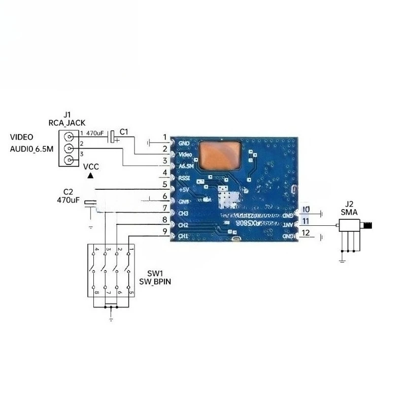 RX5808 5.8G PLL Analog AV Output Wireless Audio Video Receiver Module 3.5-5.5V 170mA FPV Circuit Acces