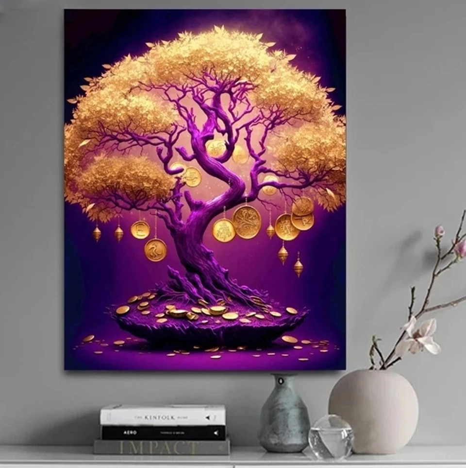 5D pittura diamante fai da te diamante mosaico moderno albero dei soldi d\'oro immagine di strass punto croce ricamo albero della vita Decor