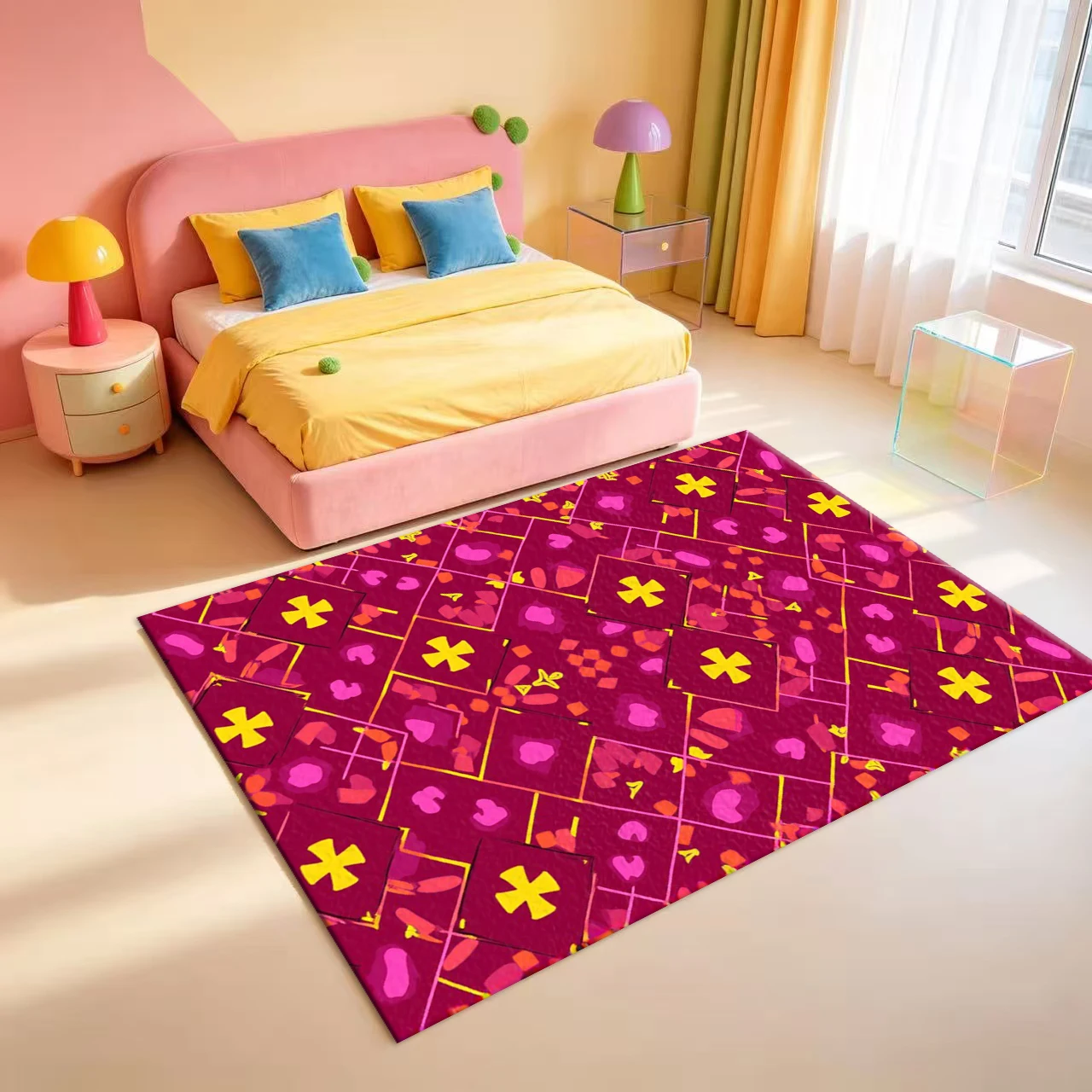 Magenta Leopard Cross Geometric Retro Seamless Pattern Carpet Flooring Bold Vintage Print Area Rug For Indoor Home Floor Cover