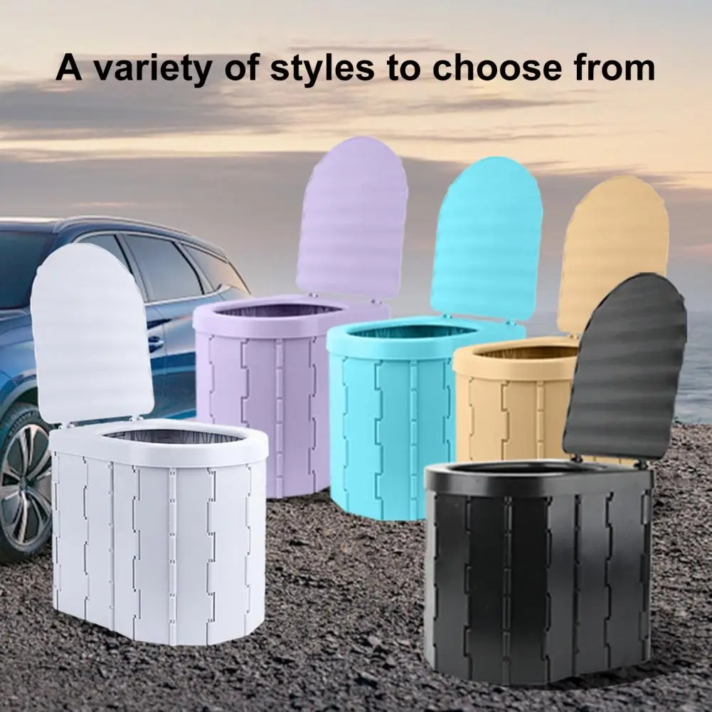 Outdoor Folding Toilet with Lid Great Load Bearing Camping Toilet Wide Seat Adult Car Potty with Storage Bag And Trash Bags