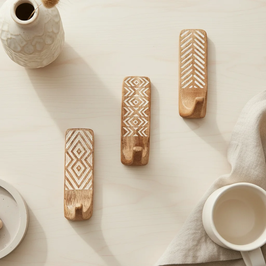 

3pcs Thickened Pure Wooden Wall Hooks Duty Wall Mounted Hook Decorative Coat Hanger Entryway Bedroom Home Organizer