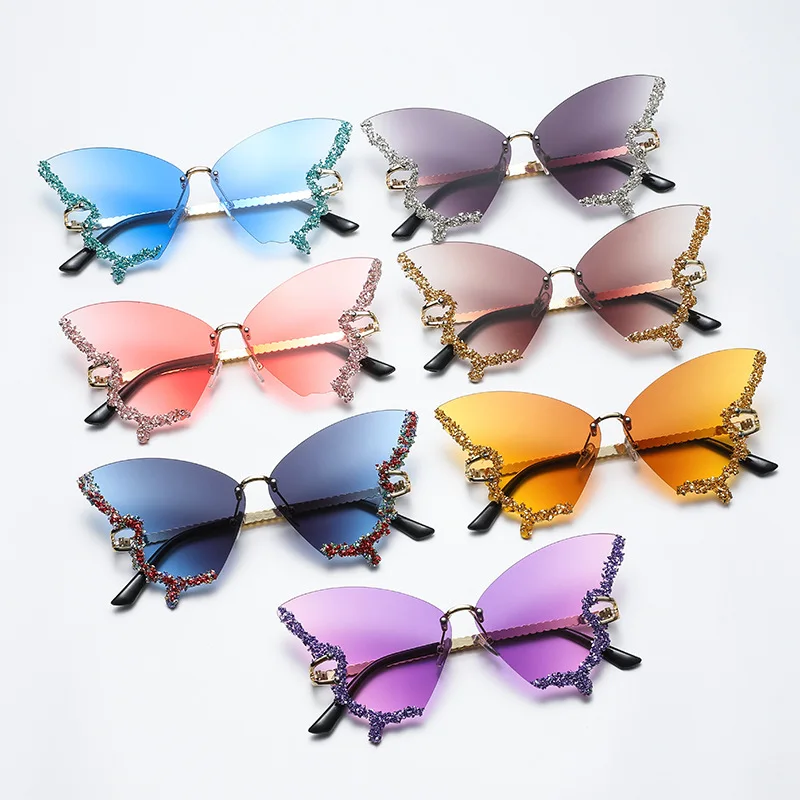 

Butterfly Shaped Sunglasses Luxury Diamond Frameless Sun Glasses for Women Retro Vintage Finished Outdoor UV Protection Eyewear