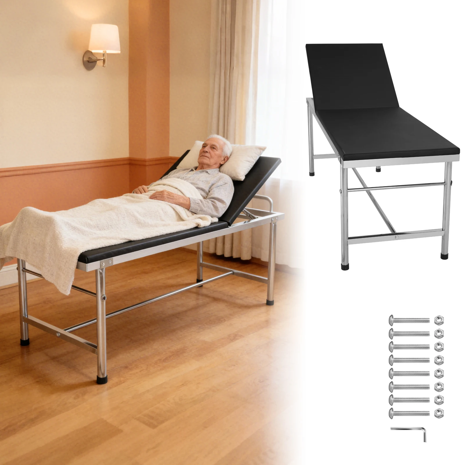

Elderly Care Table Adjustable Backrest Esthetician Bed with Paper Roll Dispenser for Spa Salons Tattoo Spas and Home Use