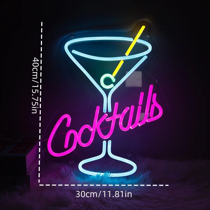 

Cocktails Neon Sign for Wall Decor Man Cave Bar Home Art Neon Light Handmade LED Neon Lights Signs with Dimmer for Bedroom Offic