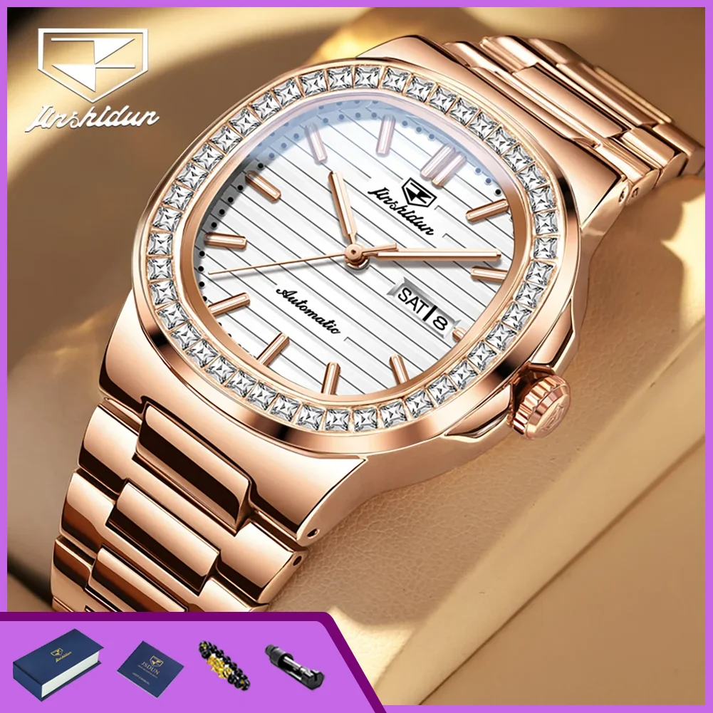 

JSDUN 8953 Men Watch Luxury Brand Original Diamond Bezel Automatic Mechanical Watches for Man Calendar Waterproof Luminous Watch