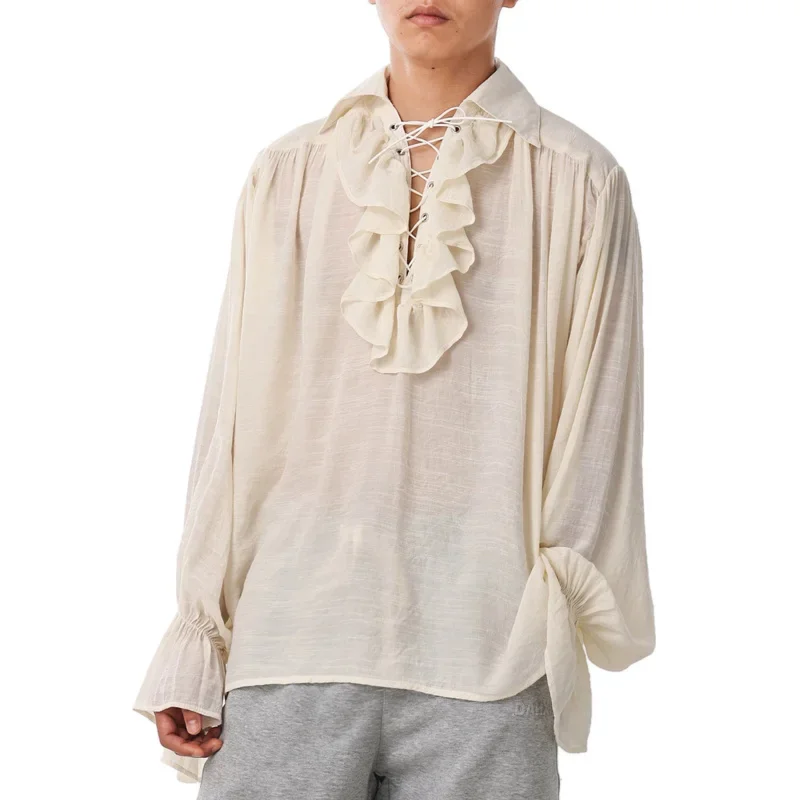 Cosbao Vintage piratenshirt voor mannen en vrouwen, middeleeuwse renaissance, oversized gezwollen blouse, gotisch kostuum in vampierstijl