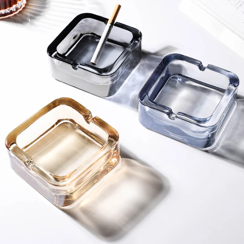 Luxury Ashtray Glass Small Exquisite Fashionable Square Cigarette Cup for Smoke Living Room Household Smokers Creative Ashtray