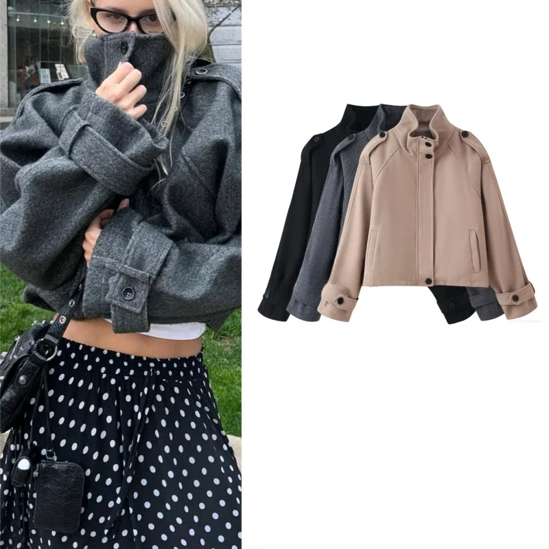 

Женское осеннее пальто в стиле ретро в американском стиле, новое свободное длинное шерстяное пальто с зубчатым воротником и пуговицами, повседневное модное...