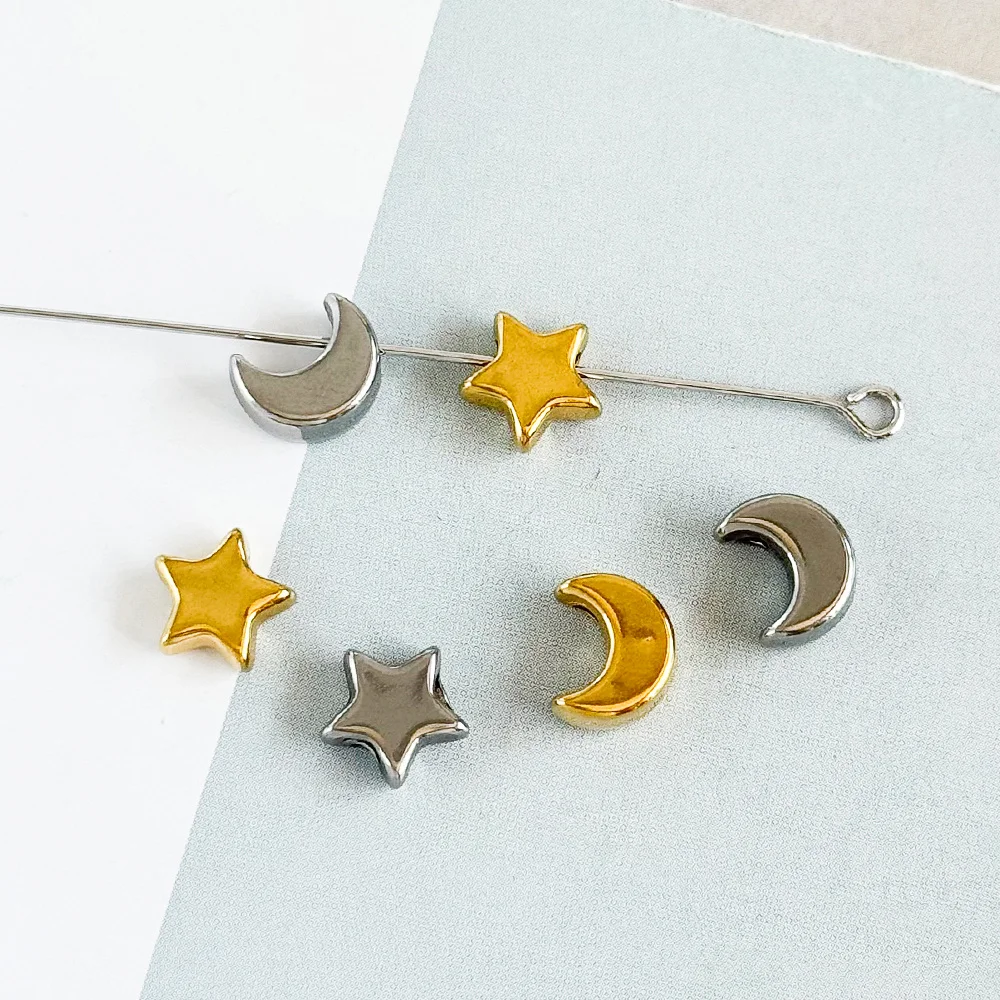 تصميم ودي 7*8 مللي متر 100 قطعة فاصل نجمة/خرز من الفولاذ المقاوم للصدأ للأساور/مجوهرات ذاتية الصنع خرز فضفاض/شكل قمر/صناعة يدوية # 195418