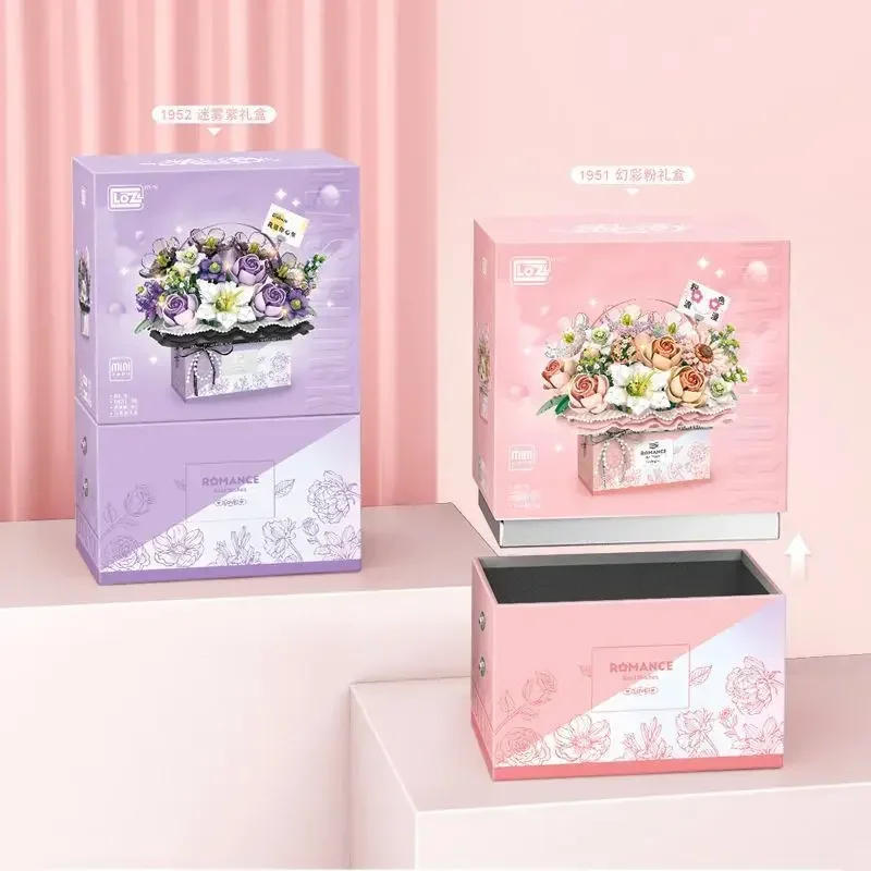 Pink Rose Bouquet LED Building Blocks Set with Purple Flower Luminescence Gift Box Suitable for Boys & Girls Festival Toy Gift