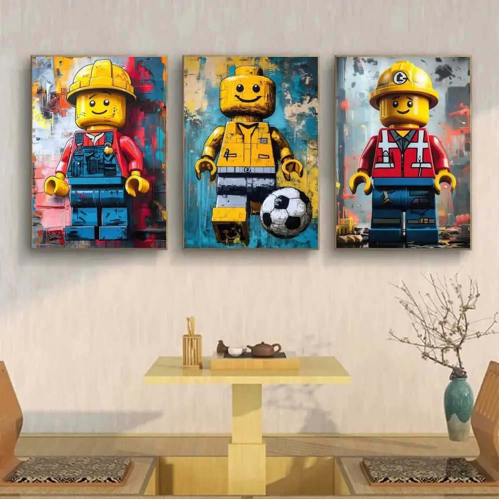 Street Graffiti Building Block Worker Poster Color Splash Mini Figure Print Construction Toy Wall Art for Playroom Home Decor