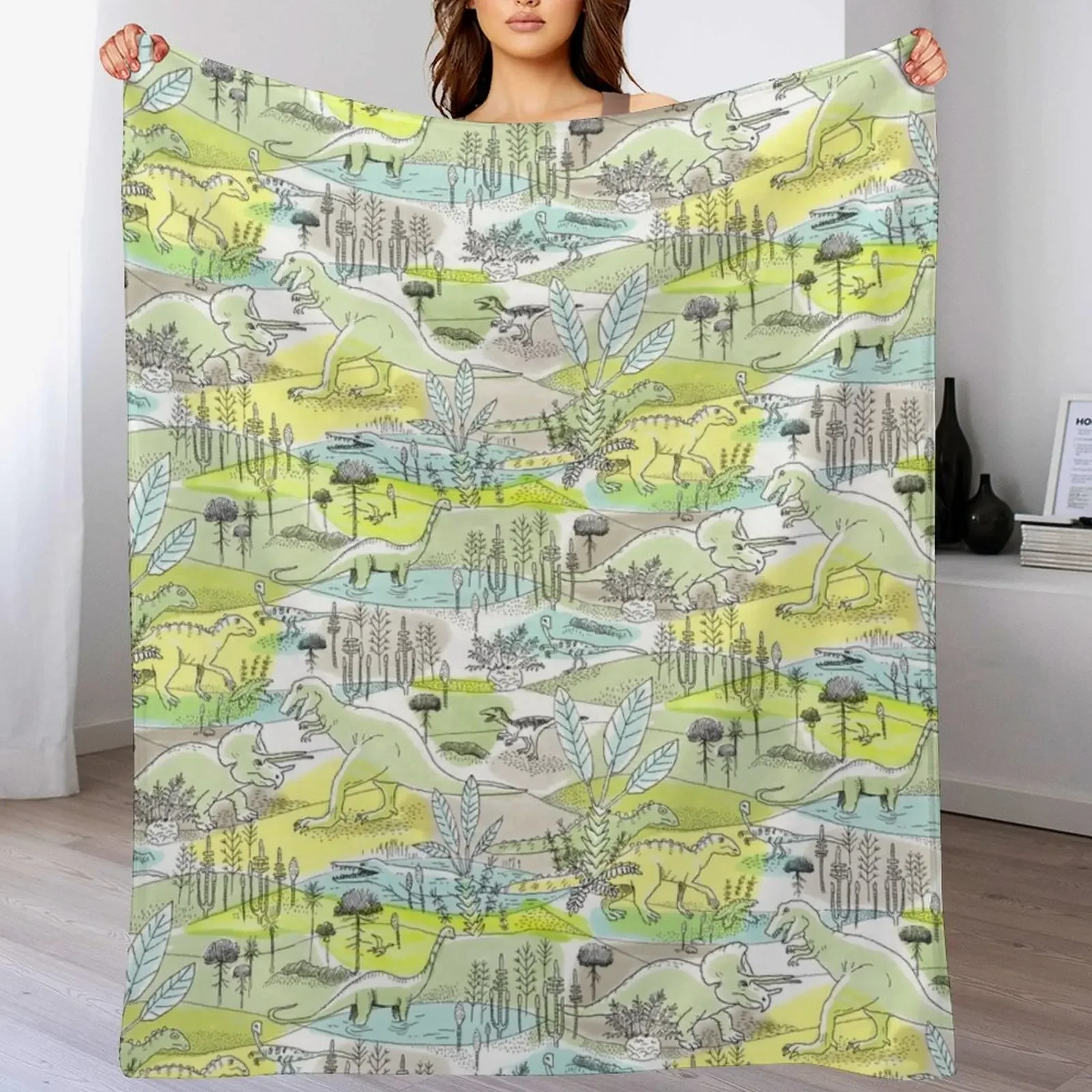 

Dinosaurs in a Prehistoric Jungle with Tyrannosaurus Rex and Triceratops Throw Blanket Soft christmas gifts Blankets